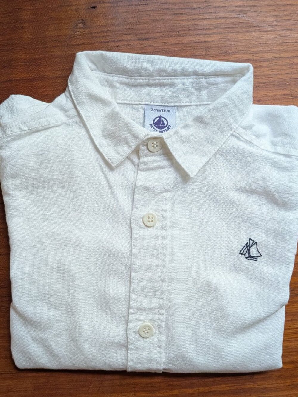 Petit Bateau Boys White Button Down Shirt 3T